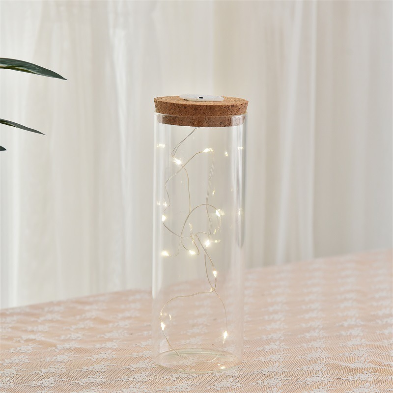LED 콜크마개 원기둥형유리 지름 8cm x 22cm 웜화이트 빛
