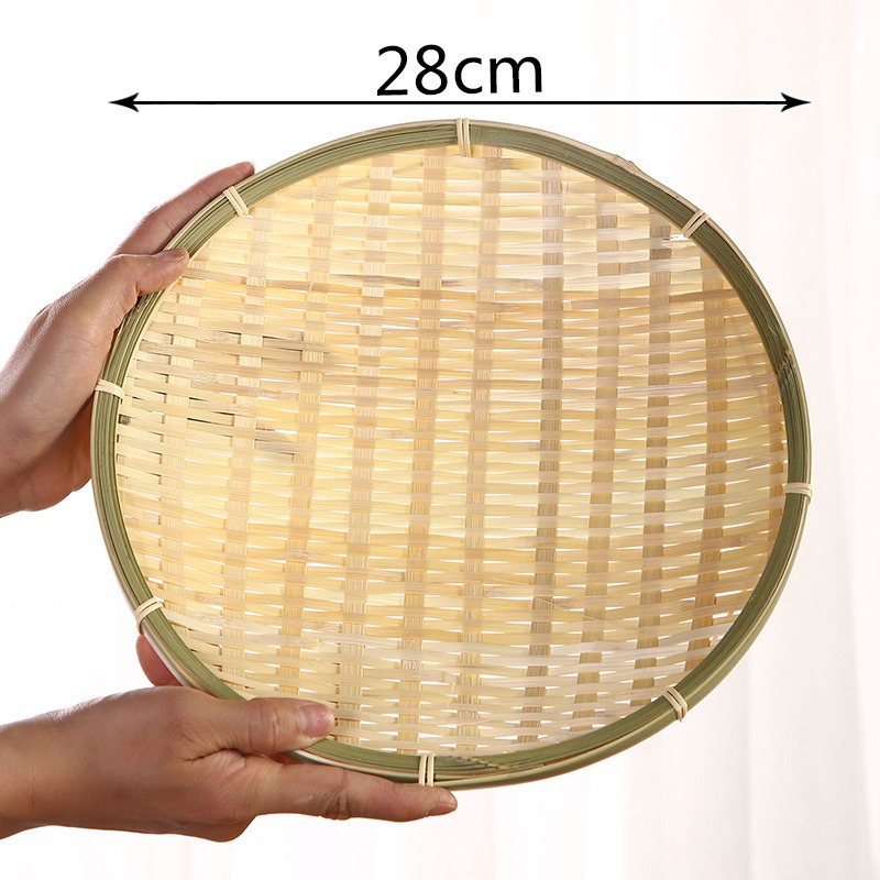 전통 대나무 소쿠리 노란끈 원형 [28cm]