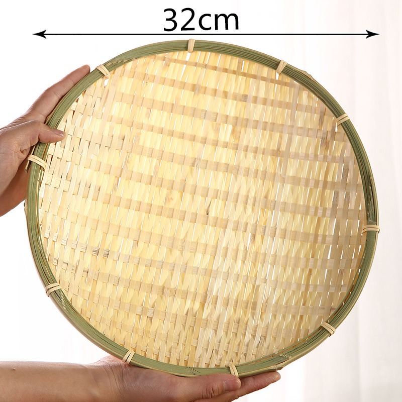전통 대나무 소쿠리 노란끈 원형 [32cm]